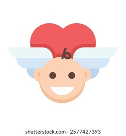 Flat smiling cherub with bow, suited for classic Valentine’s designs, greeting cards, and love mythology themes.