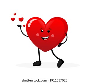 Flat smiling heart cartoon. Vector flat design. Beautiful character. Vector flat design.