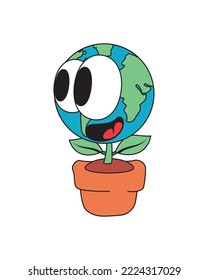 flat smiling planet over pot