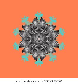 Flat snow doodle icons, snow flakes silhouette in orange, gray and blue colors for christmas banner, cards. New year snowflake. Cute abstract snowflake vector design.