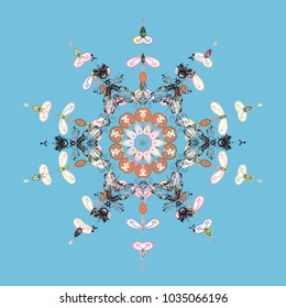 Flat snow doodle icons, snow flakes silhouette in blue, gray and white colors for christmas banner, cards. New year snowflake. Nice abstract snowflakes vector design.