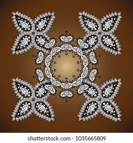 Flat snow doodle icons, snow flakes silhouette in brown, white and black colors for christmas banner, cards. New year snowflake. Nice abstract snowflakes vector design.