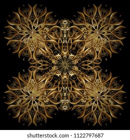 Flat snow doodle icons, snow flakes silhouette in black, brown and beige colors for christmas banner, cards. New year snowflake. Nice abstract snowflakes vector design.
