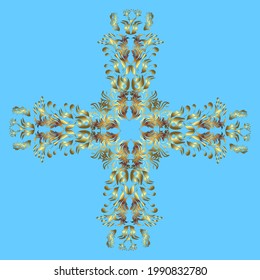 Iconos planos de doodle de nieve, silueta de copos de nieve en colores dorados para carteles de navidad, tarjetas. Copo de nieve de año nuevo. Bonito diseño vectorial de copos de nieve abstractos.