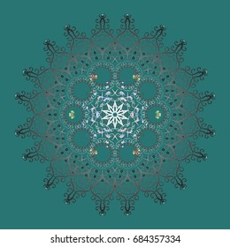 Flat snow doodle icons, snow flakes silhouette in colors for christmas banner, cards. New year snowflake. Cute abstract snowflakes vector design on colored background.