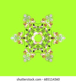 Flat snow doodle icons, snow flakes silhouette in colors for christmas banner, cards. New year snowflake. Cute abstract snowflake vector design on colorful background.