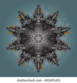 Flat snow doodle icons, snow flakes silhouette in colors for christmas banner, cards. New year snowflake. Cute abstract snowflakes vector design on colorful background.