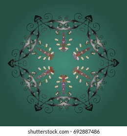 Flat snow doodle icons, snow flakes silhouette in colors for christmas banner, cards. New year snowflake. Cute abstract snowflakes vector design on colorful background.