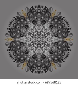 Flat snow doodle icons, snow flakes silhouette in colors for christmas banner, cards. New year snowflake. Cute abstract snowflake vector design on gray background.