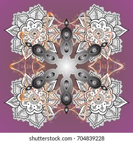 Flat snow doodle icons, snow flakes silhouette in colors for christmas banner, cards. New year snowflake. Cute abstract snowflakes vector design on colorful background.