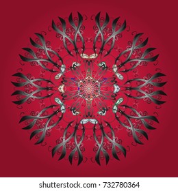 Flat snow doodle icons, snow flakes silhouette in red, gray and brown colors for christmas banner, cards. New year snowflake. Cute abstract snowflake vector design on red, gray and brown colors.