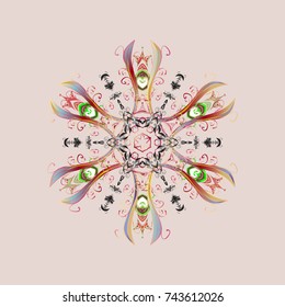 Flat snow doodle icons, snow flakes silhouette in neutral, beige and pink colors for christmas banner, cards. New year snowflake. Nice abstract snowflakes vector design.
