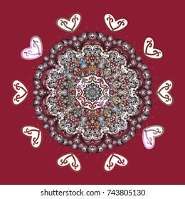 Flat snow doodle icons, snow flakes silhouette in red, gray and white colors for christmas banner, cards. New year snowflake. Cute abstract snowflakes vector design on red, gray and white colors.