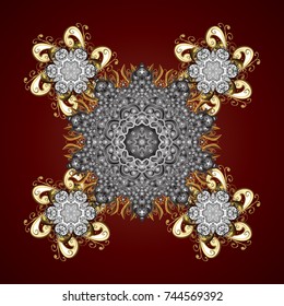 Flat snow doodle icons, snow flakes silhouette in red colors for christmas banner, cards. New year snowflake. Cute abstract snowflake vector design on red background.
