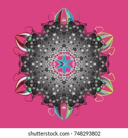 Flat snow doodle icons, snow flakes silhouette in colors for christmas banner, cards. New year snowflake. 