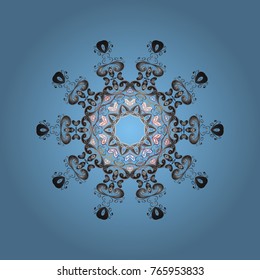 Flat snow doodle icons, snow flakes silhouette in blue, gray and neutral colors for christmas banner, cards. New year snowflake. Nice abstract snowflakes vector design.