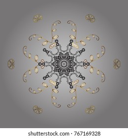 Flat snow doodle icons, snow flakes silhouette for christmas banner, cards. New year snowflake. Cute abstract snowflake vector design on gray, white and beige colors.