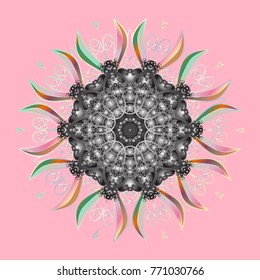 Flat snow doodle icons, snow flakes silhouette for christmas banner, cards. New year snowflake. Cute abstract snowflakes vector design on neutral, gray and beige colors.