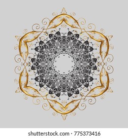 Flat snow doodle icons, snow flakes silhouette in gray and yellow colors for christmas banner, cards. New year snowflake. Nice abstract snowflakes vector design.