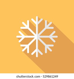 Flat Snow Flake Icon on Yellow Background