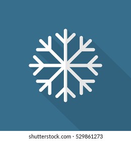 Flat Snow Flake Icon on Blue Background