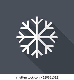Flat Snow Flake Icon on Grey Background