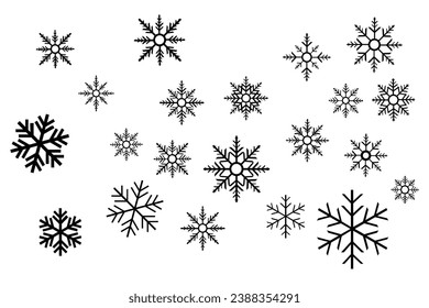 colección de elementos de copos de nieve plana. ilustración vectorial.