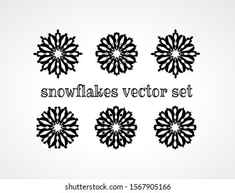 Flat snow rounded icon,snowflakes stencil silhouette for Merry Christmas banners,invitations,flyers,post cards.Happy New Year snowfall.Winter vector decoration elements isolated on white background.