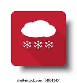 Flat Snow web icon on red button with drop shadow