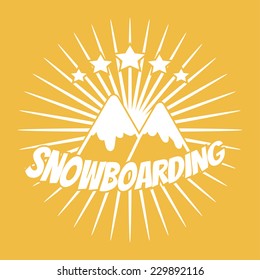 Flat snowboarding with mountains. Vector illustration.