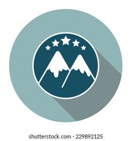 Flat snowboarding with mountains. Vector illustration.