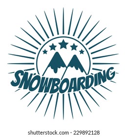 Flat snowboarding with mountains. Vector illustration.