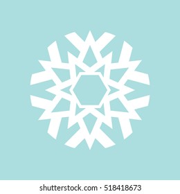 Flat snowflake icon, white on blue background