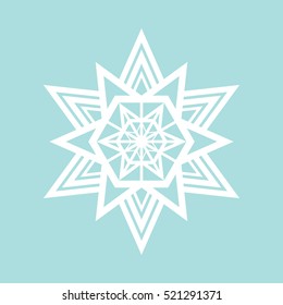 Flat snowflake icon, white on blue background
