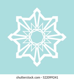 Flat snowflake icon, white on blue background