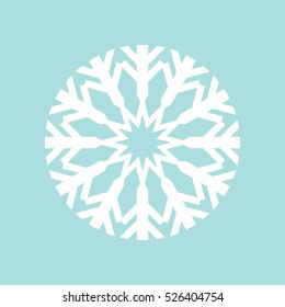 Flat snowflake icon, white on blue background