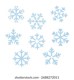 Flat Snowflake Icons Collection for Winter Season Design