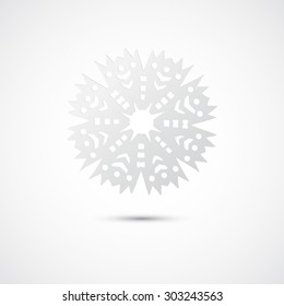 Flat snowflake silhouettes on the white background. Handmade, paper cut with scissors. Old style hobby preparation for New year and Christmas Holidays.