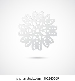 Flat snowflake silhouettes on the white background. Handmade, paper cut with scissors. Old style hobby preparation for New year and Christmas Holidays.