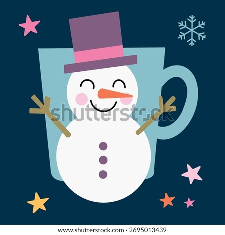 Flat snowman icon, smiling snowman with open arms, vector illustration.