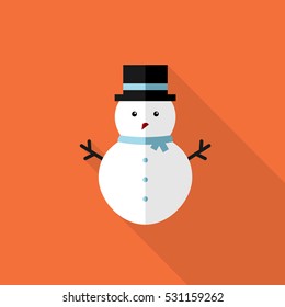 Flat Snowman Illustration. Long Shadow Icon