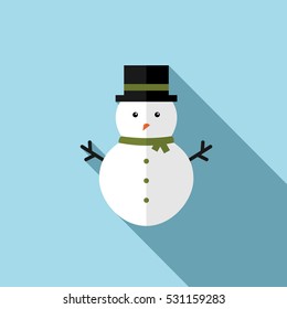 Flat Snowman Illustration. Long Shadow Icon