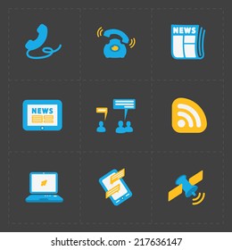 Flat social icons set on Dark Background