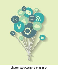 Flat social media icons in balloons vector eps 10 modern colors