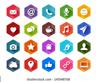 Flat Social Media Icons for Light Background in Long Shadow Style