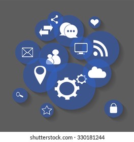 Flat social media icons vector with shadow