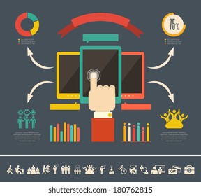 Flat Social Media Infografiken plus Icon Set. Vektorgrafik.