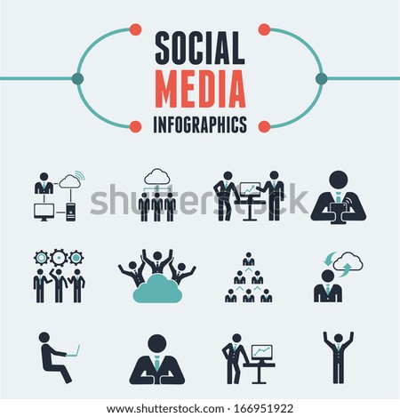 Flat Social Media Infographics plus Icon Set. Vector.