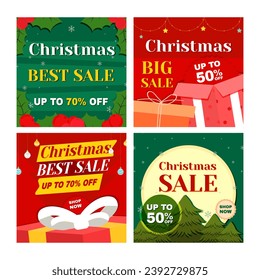 ์Vector flat  social  posts collection for christmas Sale and promotion.