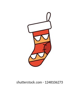 Flat sock vector icon. Background for winter and christmas theme or new year icon for holiday web site.